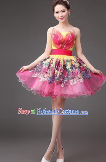 Professional Modern Dance Rosy Bubble Dress Opening Dance Stage Performance Costume for Women