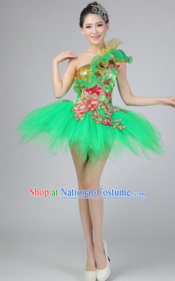 Professional Modern Dance Green Bubble Dress Opening Dance Stage Performance Costume for Women