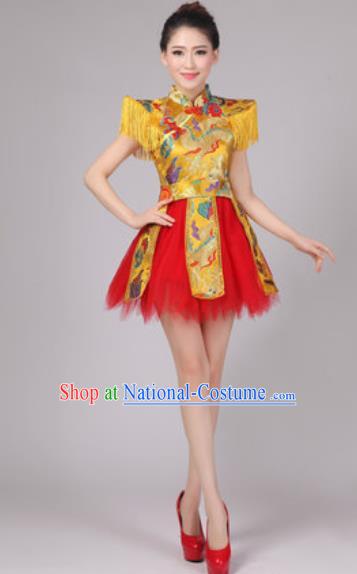 Chinese Classical Dance Drum Dance Costume Traditional Folk Dance Yangko Yellow Dress for Women