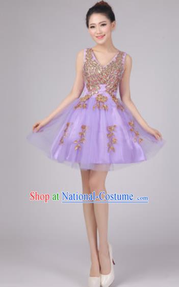 Professional Modern Dance Lilac Bubble Dress Opening Dance Stage Performance Costume for Women