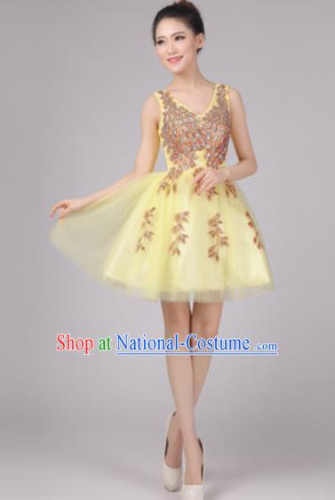 Professional Modern Dance Yellow Bubble Dress Opening Dance Stage Performance Costume for Women