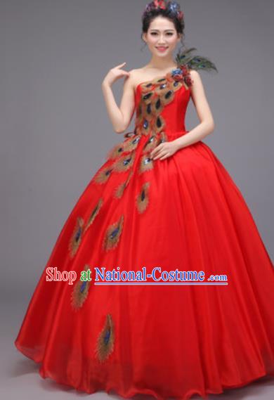 Top Grade Chorus Costume Professional Modern Dance Opening Dance Stage Performance Red Dress for Women