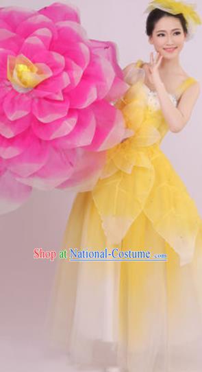 Top Grade Chorus Costume Modern Dance Stage Performance Yellow Peony Dress for Women