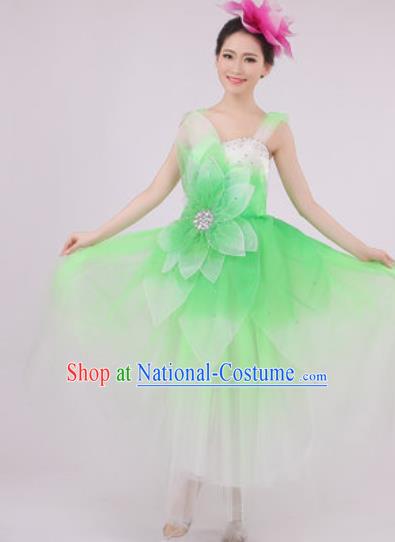 Top Grade Chorus Costume Modern Dance Stage Performance Green Peony Dress for Women