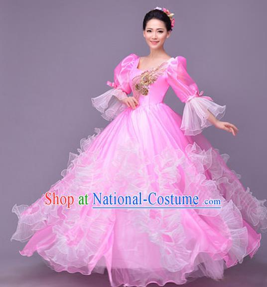 Professional Modern Dance Compere Pink Dress Opening Dance Stage Performance Costume for Women