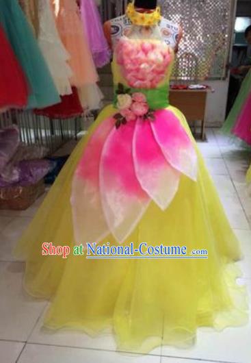 Top Grade Chorus Costume Modern Dance Stage Performance Yellow Dress for Women