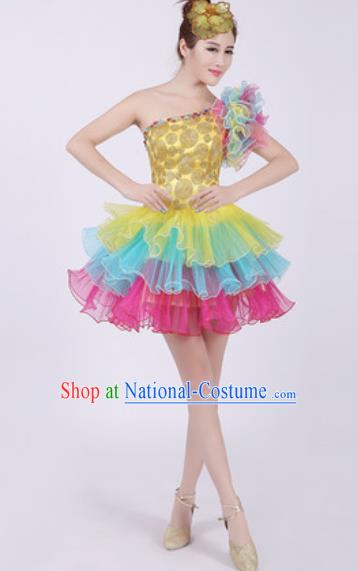 Top Grade Chorus Costume Modern Dance Stage Performance Short Bubble Dress for Women