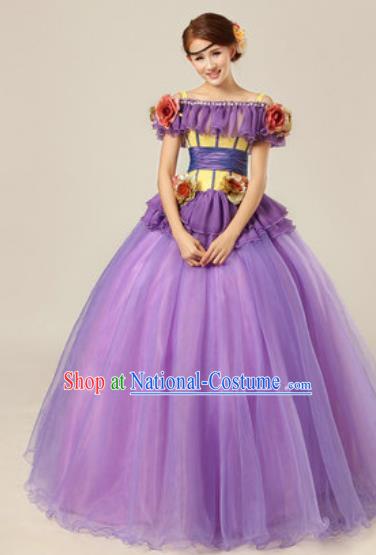 Top Grade Modern Dance Chorus Costume Ballroom Waltz Stage Performance Purple Dress for Women