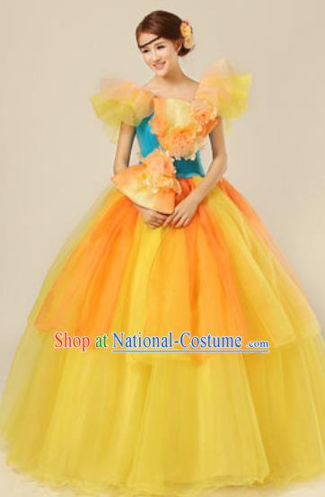 Top Grade Modern Dance Yellow Costume Ballroom Waltz Stage Performance Chorus Dress for Women