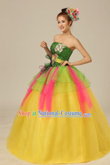 Top Grade Chorus Compere Veil Costume Modern Dance Ballroom Waltz Stage Performance Dress for Women