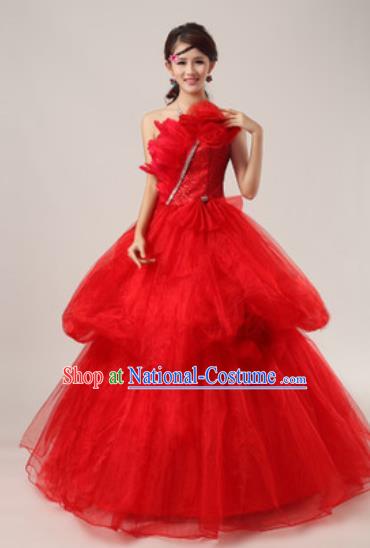 Top Grade Waltz Dance Compere Red Costume Modern Dance Stage Performance Dress for Women