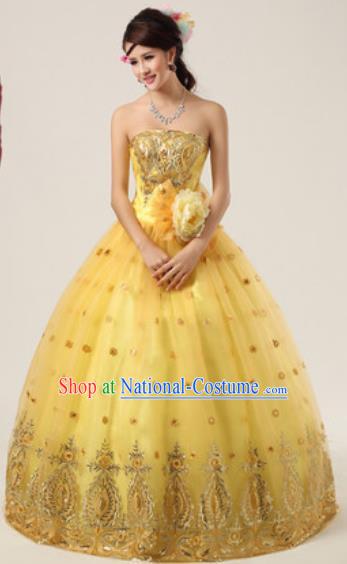 Top Grade Compere Costume Waltz Dance Modern Dance Stage Performance Yellow Dress for Women