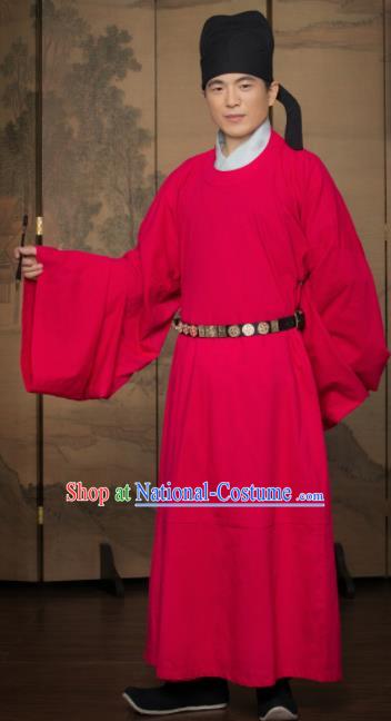 Chinese Traditional Song Dynasty Gentleman Replica Costumes Ancient Scholar Red Robe for Men