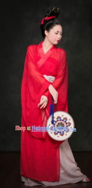 Traditional Chinese Tang Dynasty Court Maid Replica Costumes Ancient Maidenform Red Hanfu Dress for Women