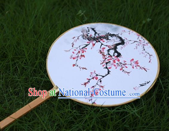 Chinese Ancient Palace Fans Handmade Printing Peach Blossom Round Fans for Women