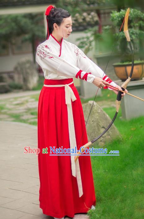 Chinese Ancient Embroidered Costumes Traditional Han Dynasty Swordswoman Hanfu Dress for Women