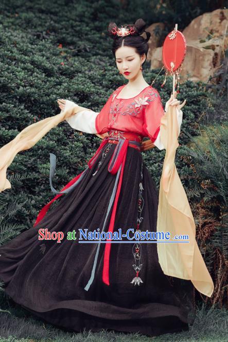 Chinese Ancient Fairy Embroidered Costumes Traditional Tang Dynasty Princess Red Hanfu Dress for Women