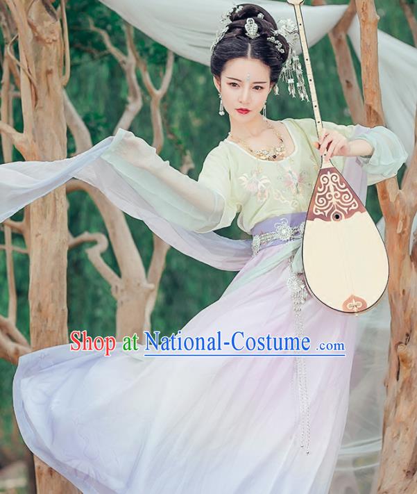 Chinese Ancient Flying Apsara Embroidered Costumes Traditional Tang Dynasty Princess Hanfu Dress for Women