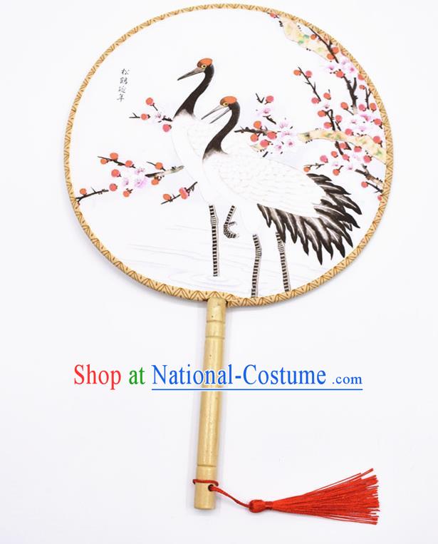 Chinese Ancient Palace Fans Handmade Printing Cranes Round Fans for Women