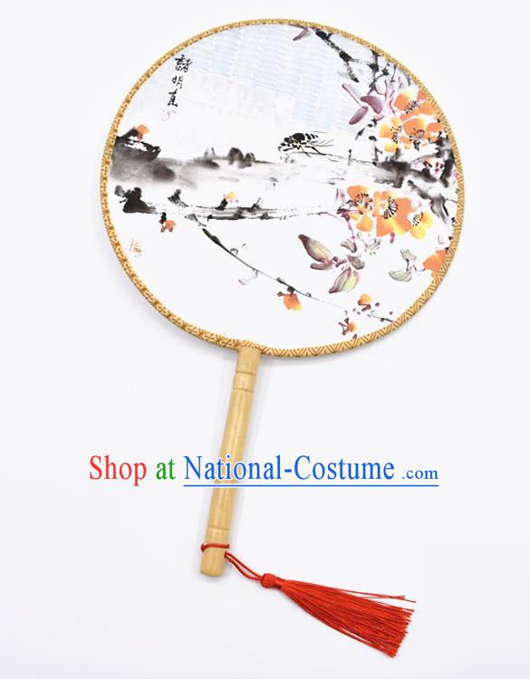 Chinese Ancient Palace Fans Handmade Ink Painting Round Fans for Women