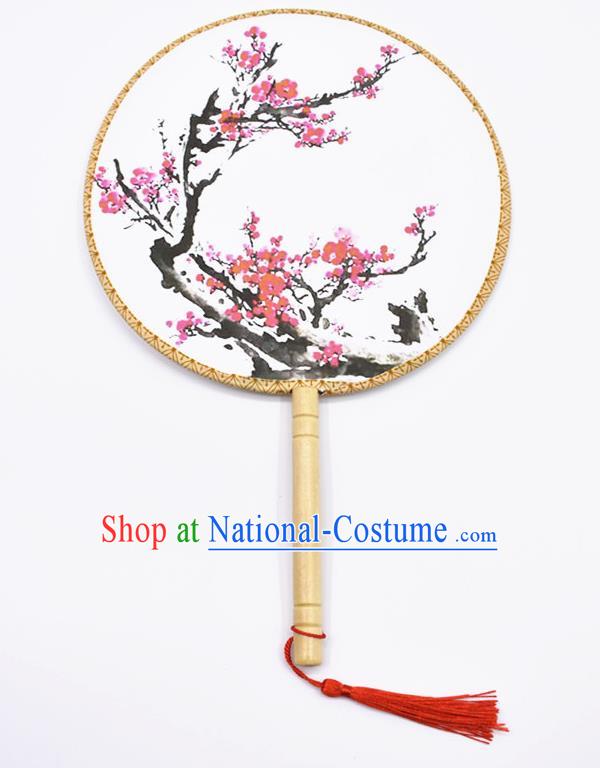 Chinese Ancient Palace Fans Handmade Printing Plum Blossom Round Fans for Women