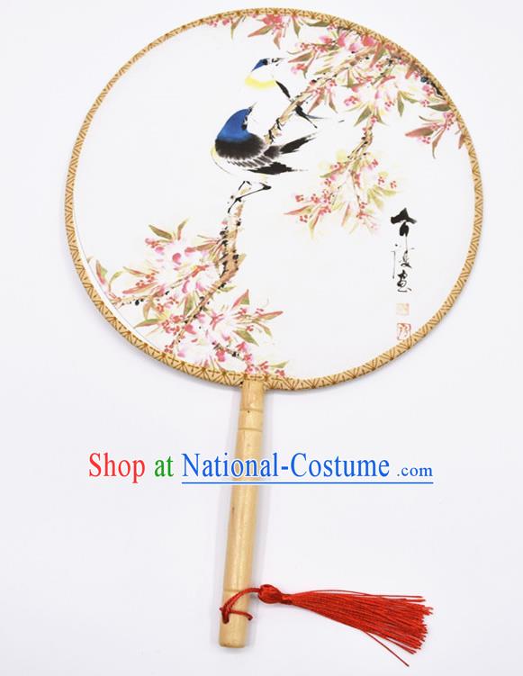 Chinese Ancient Palace Fans Handmade Traditional Printing Birds Silk Round Fans for Women