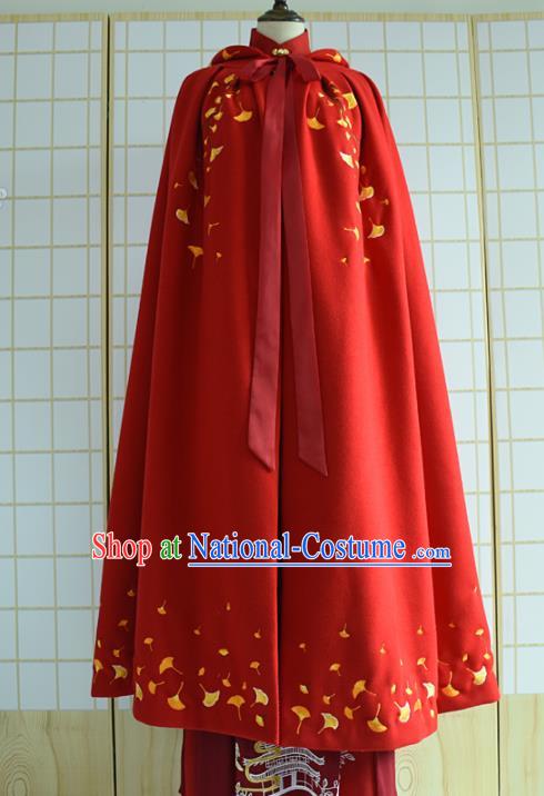 Chinese Ancient Embroidered Costumes Ming Dynasty Princess Hanfu Red Cloak for Women