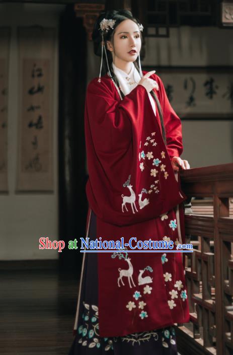 Chinese Ancient Embroidered Costumes Ming Dynasty Princess Red Hanfu Dress for Women