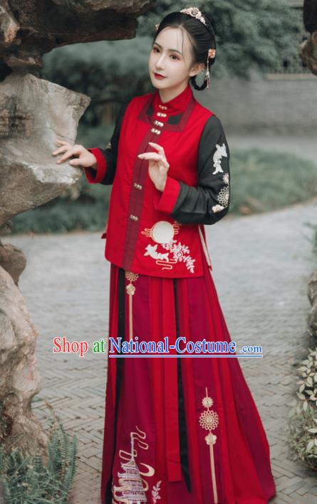 Chinese Ancient Embroidered Costumes Ming Dynasty Young Lady Hanfu Dress for Women