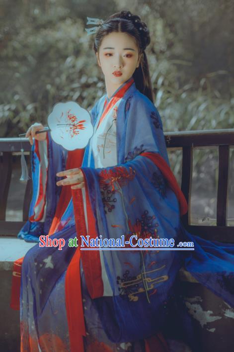 Chinese Ancient Young Lady Embroidered Costumes Jin Dynasty Princess Hanfu Dress for Women