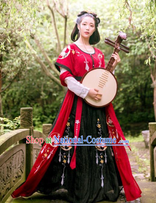 Chinese Ancient Young Lady Costumes Tang Dynasty Princess Embroidered Hanfu Dress for Women