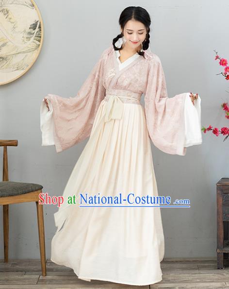 Ancient Chinese Jin Dynasty Princess Costumes Fairy Embroidered Lace Hanfu Dress for Women