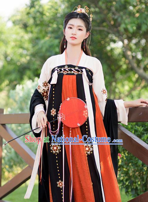 Chinese Tang Dynasty Peri Costumes Ancient Palace Princess Embroidered Hanfu Dress for Women