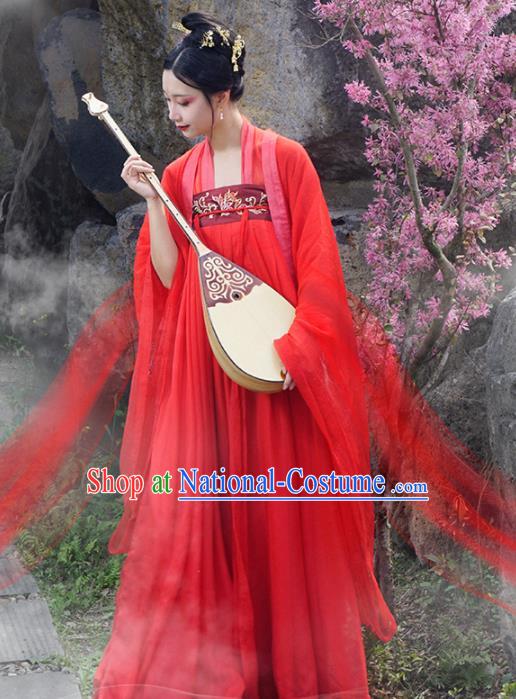 Chinese Traditional Tang Dynasty Imperial Consort Wedding Costumes Ancient Peri Goddess Embroidered Hanfu Dress for Rich