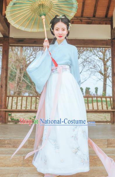 Chinese Traditional Jin Dynasty Nobility Lady Costumes Ancient Peri Goddess Embroidered Hanfu Dress for Rich