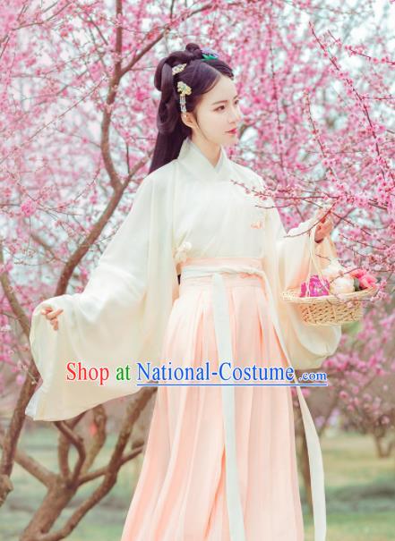 Chinese Traditional Jin Dynasty Princess Costumes Ancient Peri Goddess Embroidered Hanfu Dress for Rich