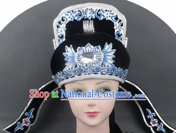 Chinese Ancient Scholar Black Hat Traditional Peking Opera Niche Headwear for Men