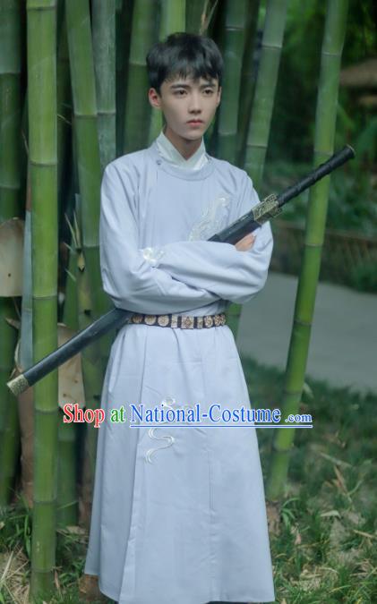 Chinese Tang Dynasty Swordsman Costume Ancient Imperial Bodyguard Round Collar Robe for Men