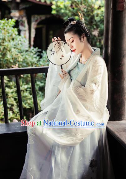 Chinese Traditional Jin Dynasty Princess Embroidered Wide Sleeve Cardigan Ancient Maidenform Costumes for Women