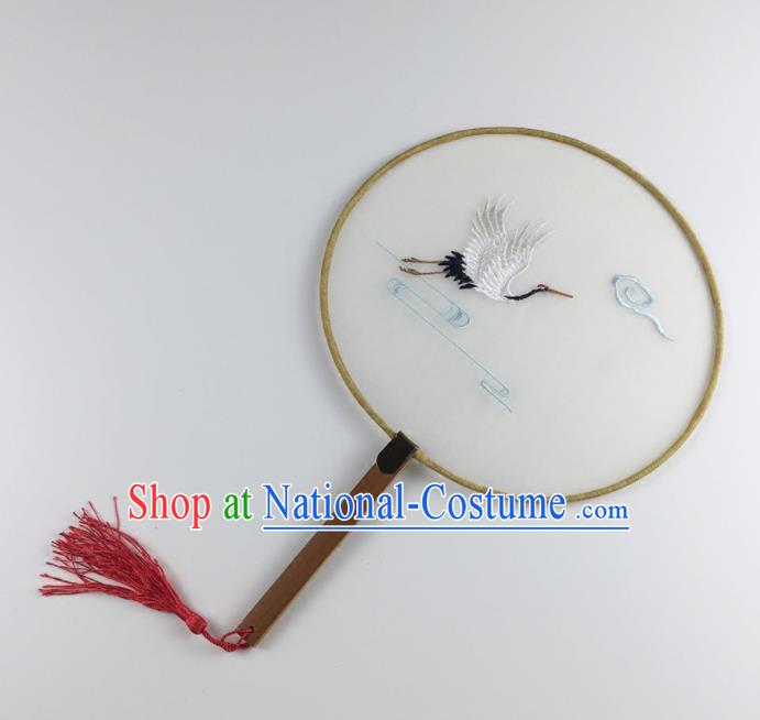 Chinese Ancient Princess Palace Fans Traditional Embroidered Crane Round Fans for Women