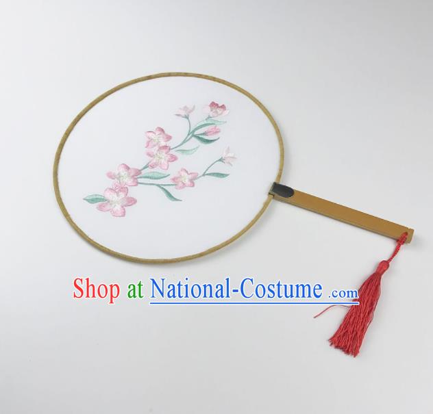 Chinese Ancient Princess Palace Fans Traditional Embroidered Pink Flowers Round Fans for Women