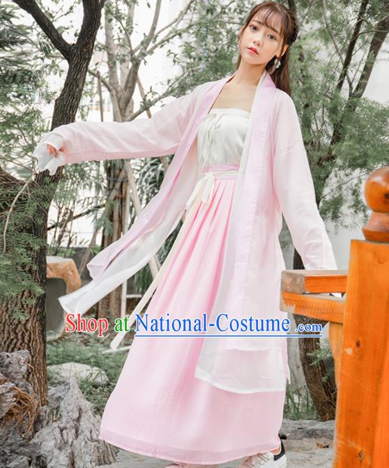 Ancient Chinese Song Dynasty Historical Costumes Palace Lady Pink Hanfu Dress for Women