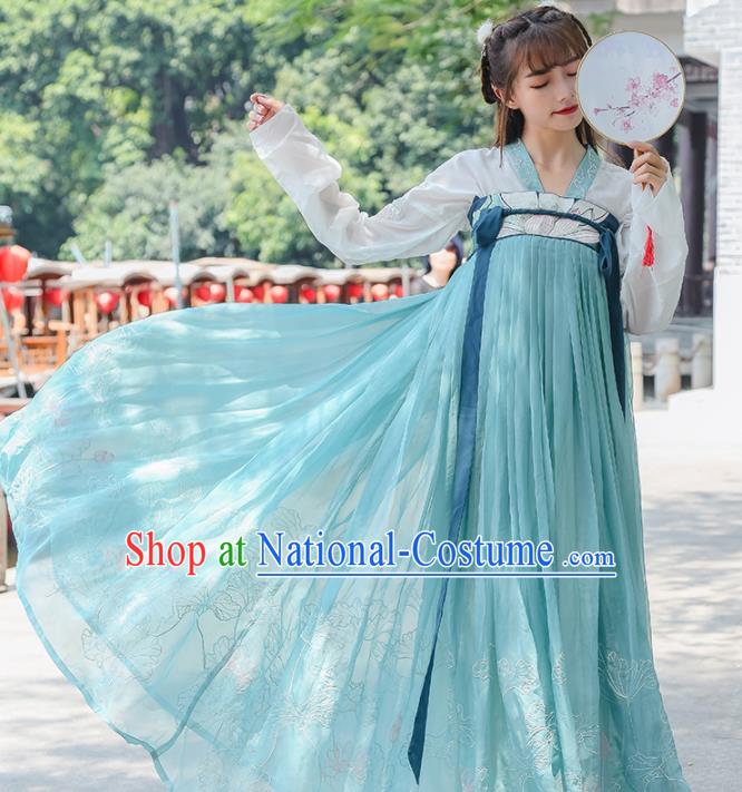 Ancient Chinese Tang Dynasty Princess Historical Costumes Nobility Lady Green Hanfu Dress for Women