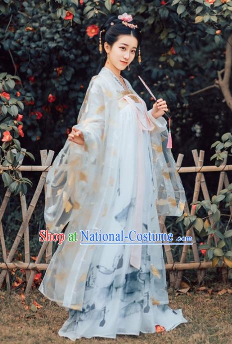 Chinese Traditional Tang Dynasty Imperial Consort Historical Costumes Ancient Peri Embroidered Hanfu Dress for Women