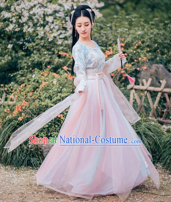 Chinese Traditional Tang Dynasty Princess Historical Costumes Ancient Peri Hanfu Dress for Women