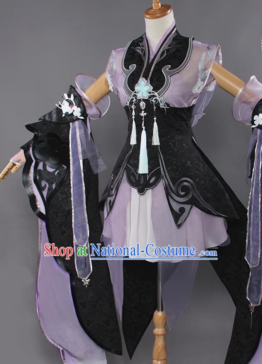 Chinese Traditional Cosplay Costumes Ancient Swordswoman Purple Dress for Women