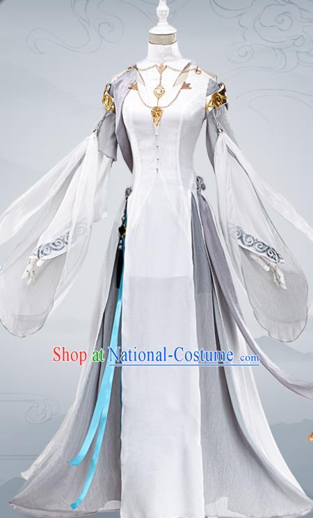 Chinese Traditional Cosplay Female General Costumes Ancient Swordswoman White Dress for Women