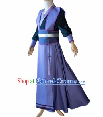 Chinese Traditional Cosplay Nobility Childe Costumes Ancient Swordsman Purple Robe for Men