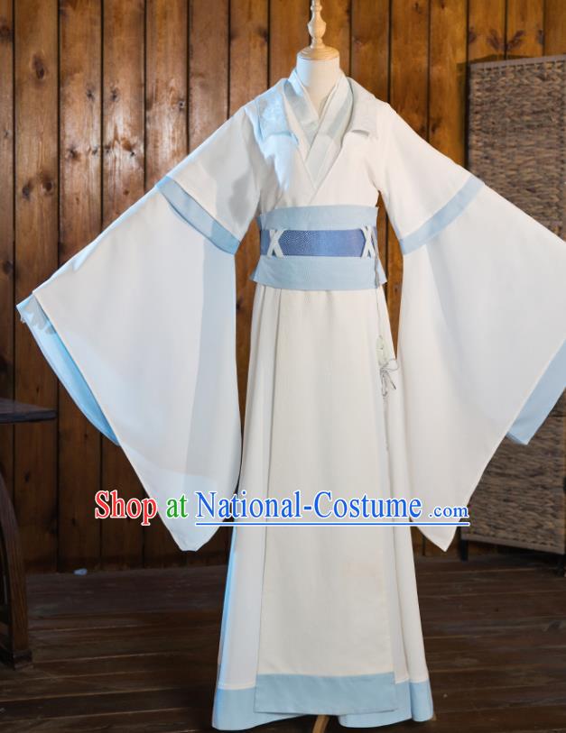 Chinese Traditional Cosplay Nobility Childe Taoist White Costumes Ancient Swordsman Clothing for Men