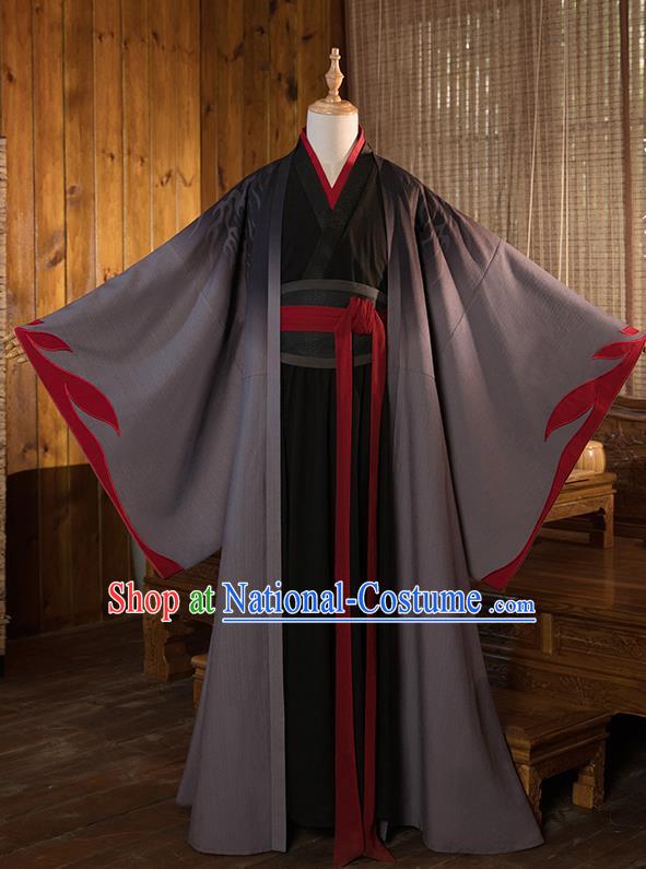 Chinese Traditional Cosplay Taoist Grey Costumes Ancient Nobility Childe Swordsman Clothing for Men